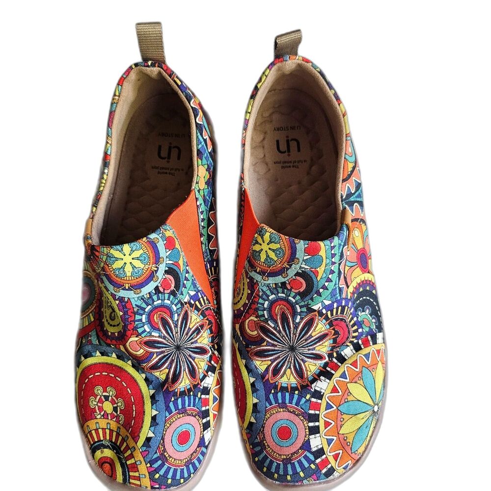UIN Women's Multi-Color Floral Mandala Slip-On Sneakers